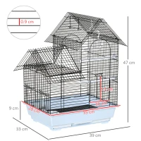 PawHut Gabbia per Uccelli in Metallo con Maniglia, Vassoio Estraibile, Pioli e Altalena, 39x33x47cm, Bianco(m-3)