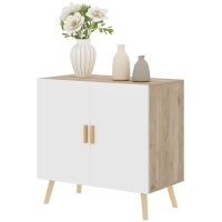 HOMCOM Buffet meuble de rangement avec poignées en bambou étagère ajustable base surélevée 76 x 41,2 x 74 cm blanc bois naturel