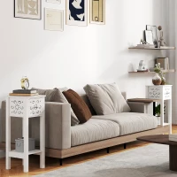 HOMCOM Set of Two Elegant Floral Cut-Out Side Tables - White(m-2)