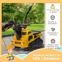 HOMCOM Ruspa Giocattolo 3 in 1 con Volante e Benna di Scavo, 100x43x48.5 cm, Giallo e Nero(m-5)