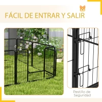 PawHut Corralito para Perros de 8 Paneles 80x60 cm con Forma Personalizable Puerta Marco de Acero y 8 Anclajes de Tierra Negro(m-7)