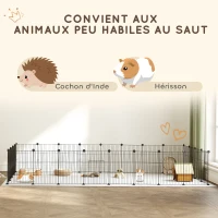 PawHut Enclos pour animaux parc pour petits animaux modulable 24 panneaux pour lapins grillagés en acier 120 x 60 x 80 cm noir(m-7)