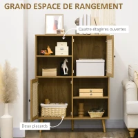 HOMCOM Buffet meuble de rangement armoire haut aspect bois et cannage design 2 portes - dim. 90L x 32,5l x 120H cm(m-4)