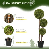 HOMCOM Künstlicher Buchsbaum, Kunstpflanze, realistisches Aussehen, Outdoor, Grün + Schwarz(m-4)