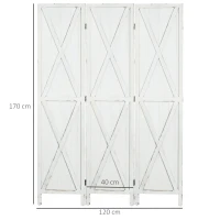 HOMCOM Paravent séparateur de pièce cloison intérieur pliable 3 panneaux en bois dim.120 x 170 cm blanc vieilli(m-3)