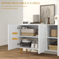 HOMCOM Mobile Contenitore con 2 Armadietti e Ripiano Regolabile, in Truciolato e Metallo, 120x40x75 cm, Bianco e Oro(m-6)