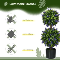 HOMCOM Set of 2 Artificial Plants, Lavender Flowers Ball Trees with Pot, for Home Indoor Outdoor Decor, 70cm(m-6)