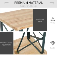Outsunny Portable Folding Camping Picnic Trestle Beer Table and 2 Bench Set Wooden Garden Furniture Patio Dining Party BBQ Chairs Stools(m-5)