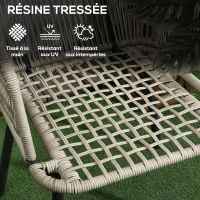 Outsunny Salon de jardin en résine tressée 3 pièces cadre en acier 2 fauteuils + 1 table basse ronde coussins inclus(m-6)