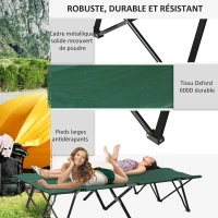 Outsunny Lit de camp pliable double 2 personnes 193 x 125 x 40 cm polyester Oxford métal vert(m-4)