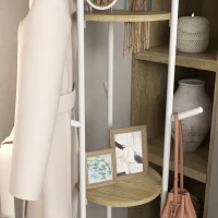 HOMCOM Porte-manteaux sur pied meuble d'entrée en acier avec 9 crochets et 2 étagères rondes Ø 40 x 167 cm naturel et blanc(m-9)