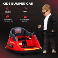 HOMCOM Bumper Car, 360° Rotation Spin 12V Kids Electric Car with Lights, Music, for Ages 1.5-5 Years - Red(m-7)