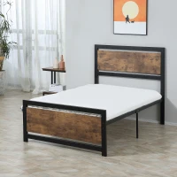 HOMCOM Estructura de Cama de Acero Somier de Cama con Cabecera para Colchón 90x190 cm Carga 150kg 97x195x103 cm Negro y Marrón(m-7)