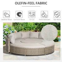 Outsunny 5 Pieces Outdoor PE Rattan Round Garden Daybed with Cushions, Aluminium Patio Furniture Set Lounge Chair Conversation Sofa Set with Liftable Coffee Table and Protect Cover, Grey(m-7)