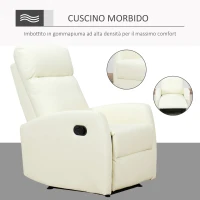 HOMCOM Poltrona Relax Reclinabile 165° con Poggiapiedi Regolabile Ergonomica in pelle PU, 65 × 92 × 100cm Crema(m-7)