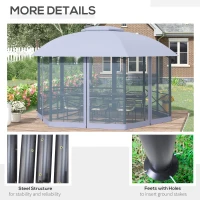 Outsunny 4 x 4.7(m) Patio Metal Gazebo Canopy, Hexagon Shape Garden Gazebo, Outdoor Sun Shade Shelter with 2 Tier Roof, Netting, Steel Frame, Grey(m-6)