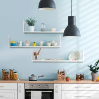 HOMCOM Set of 3 Wooden U-Shaped Floating Shelves Set Wall Mounted Hanging Bookshelf CD DVD Storage Display for Bedroom Living Room Kitchen, White(m-6)