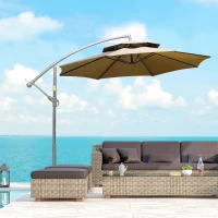 Outsunny Parasol déporté octogonal double toit inclinable manivelle avec pied en croix acier polyester Ø 2,67 x 2,65H m marron(m-2)