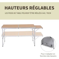 Outsunny Table Pliante Table de Camping Table de Jardin avec rallonge Hauteur réglable Aluminium MDF Imitation Bambou(m-6)