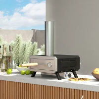 Outsunny Portable Wood Pellet Pizza Oven with 12" / 30cm Rotating Pizza Stone, Peel and Cover, Wood Fired Pizza Maker with Thermometer for Outdoor Garden Cooking(m-10)