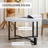 HOMCOM Tavolino da Caffè Rotondo con Piano Effetto Marmo in MDF e Gambe in Metallo, Φ80x45 cm, Bianco(m-6)