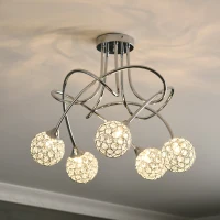 HOMCOM Modern Crystal Ball Chandelier Ceiling Light Pendant Light with 5 Lampshades 5 G9 Bulbs Required Silver(m-8)