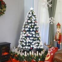 HOMCOM 5ft White Light Artificial Christmas Tree w/ 180 LEDs Star Topper Tri-Base Full Bodied Seasonal Decoration Pre-Lit Home(m-10)