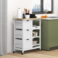 HOMCOM Rolling Kitchen Island Cart, Bar Serving Cart, Compact Trolley on Wheels with Wood Top, Shelves & Drawers for Home Dining Area, White(m-2)
