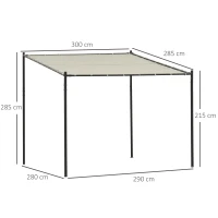 Outsunny Gazebo Pergola Addossata da Giardino 3x3m in Metallo e Poliestere Beige(m-3)