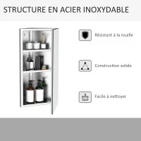 HOMCOM Armoire Miroir Salle de Bain Armoire de Toilette Murale Meuble d'angle 2 étagères dim. 30L x 18,4l x 60H cm Acier INOX.(m-6)