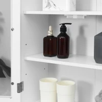 kleankin Armadietto Pensile Bagno a 2 Ante in Legno e Vetro con Ripiano Regolabile, 55x20x65 cm, Bianco(m-9)