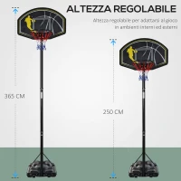 HOMCOM Canestro da Basket Altezza Regolabile in Acciaio con Base 112 × 74 × 365cm(m-4)