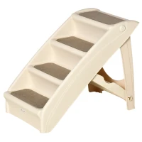 PawHut Foldable Four-Step Pet Stairs, for Cats, Small Miniature Dogs, with Non-Slip Mats 62 x 38 x 49.5cm - Beige(m-11)