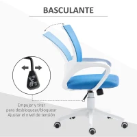 HOMCOM Silla de Escritorio de Malla Giratoria con Altura Ajustable Función de Basculante y Reposabrazos Carga 120 kg Azul Claro(m-5)