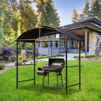 Outsunny Metal Smoking Gazebo Marquee Garden Patio BBQ Tent Grill Canopy Awning Shelter - Coffee(m-10)