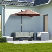 Outsunny 2m Half Parasol Market Umbrella Garden Balcony Parasol with Crank Handle, Base, Double-Sided Canopy, Coffee(m-2)