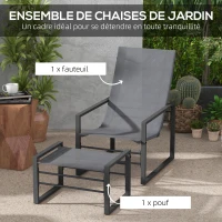 Outsunny Ensemble fauteuil relax de jardin avec repose-pieds, chaise longue, structure métal et tissu mesh aéré - gris(m-4)