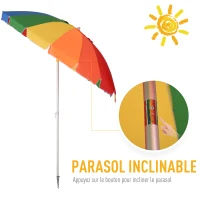 Outsunny Parasol de plage parasol inclinable rond Ø 223 cm tissu polyester haute densité anti-UV mât démontable aluminium sac de transport inclu multicolore(m-4)
