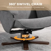 HOMCOM Linen Swivel Recliner Chair with Footstool, Upholstered Reclining Armchair with Wooden Base for Living Room, Grey(m-5)