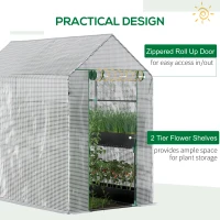Outsunny Walk In Greenhouse with 2-Tier Shelves, Roll up Zip Panel Door, Garden Polytunnel Steeple Grow House for Outdoor, 6 x 4 x 6ft White(m-5)