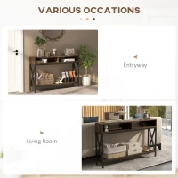 HOMCOM Console Table, Entryway Table with 3 Compartments, Metal Frame, Adjustable Feet for Living Room, Hallway, Rustic Brown(m-6)