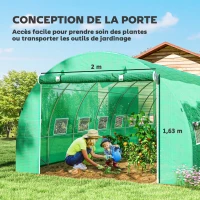 Outsunny Serre de jardin tunnel 24m² 8L x 3l x 2H m - 16 fenêtres, Porte zippée enroulable acier galvanisé, bâche PE, Vert(m-5)