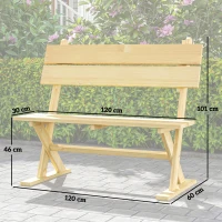 Outsunny 2 Seater Wooden Garden Bench, Fir Wood Outdoor Bench, Garden Loveseat with Slatted Seat, Sloping Back and Wide Feet for Patio, Park, Natural Wood Finish(m-3)