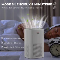 HOMCOM Purificateur d'air HEPA, Ioniseur, CADR 225m³/h mode veille silencieux, minuterie, 4 vitesses, 25W blanc(m-7)