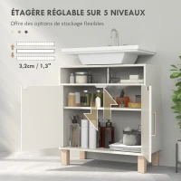 HOMCOM Meuble salle de bain sous lavabo meuble sous lavabo placard 2 portes avec étagère réglable 60 x 30 x 63 cm blanc(m-6)