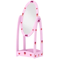 AIYAPLAY Kids Full Length Mirror, 360° Rotating Children Standing Mirror with Storage Shelf, Pink(m-11)