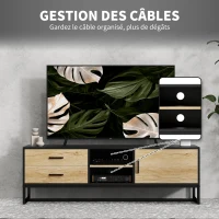 HOMCOM Meuble TV pour téléviseurs jusqu'à 60 pouces, meuble télé avec placard compartiments ouverts, 2 tiroirs, bois naturel(m-6)