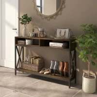 HOMCOM Console Table, Entryway Table with 3 Compartments, Metal Frame, Adjustable Feet for Living Room, Hallway, Rustic Brown(m-2)