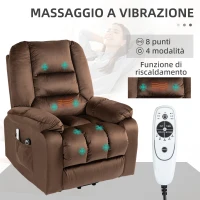 HOMCOM Poltrona Relax Alzapersona Reclinabile, Massaggiante e Riscaldata in Velluto, Marrone(m-5)