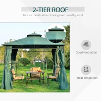 Outsunny 3(m) x 3(m) Metal Garden Gazebo Marquee Party Tent Patio Canopy Pavilion + Sidewalls - Green(m-5)